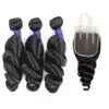 Ishow Loose Wave Mänskliga hårbuntar med stängning 10a Brasiliansk Peruansk Virgin Hair Weave 3Bundles Hårförlängningar Weft för kvinnor Flickor Alla Ages Natural Färg