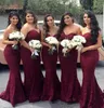 Moderna billiga långa brudtärna klänningar Burgundy Sweetheart Lace Mermaid 2020 New Wine Maid of Honor Wedding Guest Dress Prom Party Gowns