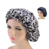 Grand Bonnet en Satin Double couche réglable pour femmes couleur unie confortable jour nuit bonnet de sommeil Salon dame maquillage coiffe de tête