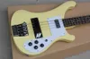 Guitare basse électrique 4 cordes jaune clair personnalisée en usine avec pickguard blanc, touche en palissandre, matériel chromé, offre personnalisée