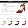 QUTAA 2020 femmes pompes mode femmes chaussures fête mariage Super carré talon haut bout pointu vin rouge dames pompes taille 34-43