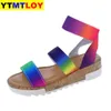 Wholesale Big Size 35-43 Female Summer Multi Color Platform Sandals Rainbow Ins Women Fashion Shoes Woman Gladiator Open