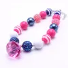 Hot Pink+Navy Color Chunky Necklace&Bracelet Set Fashion Rhinestone Beads Children Girl Bubblegum Chunky Bead Necklace Jewelry Set