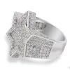 Vergulde Bling Zirconia Ster Ringen Voor Mannen Mode Hiphop Ring Ice Out CZ Sieraden Mannelijke Hip Hop Ring