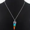 Wojiaer 7 chakra gelaagde regenboog hangers kettingen zeshoekige genezing wichelromen reiki stenen pendulum ketting 45 cm bn347