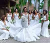 African Plus Size Mermaid Wedding Dresses Spaghetti Lace Appliqued Pearls Beads Sheer Country Custom Made Beach Bridal Gowns