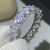 Ins Top Sell Stunning Luxury Jewelry 925 Sterling Silver Princess Cut White Topaz CZ Diamond Stack Eternity Women Wedding Band Ring Gift