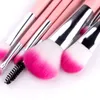 7pcs Pink Makeup Brushes Set with a Leather Bag professional Make up Brush for Eyeshadow Eyelash Foundation Powder Blusher Cosmetics Tools