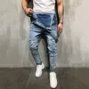 2019 Moda Mens Rasgado Jeans Jumpsuits Street Afligido buraco buraco denim babetes para homem calças suspensas tamanho M-XXL