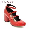 Meotina Spring 2020 Shoes Women Mary Jane Thick High Heels Buckle Pumps Party Shoes Round Toe Ladies Black Red Size 34-39