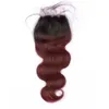 Ombre Burgundy Pacotes de cabelo com raiz do cabelo Encerramento # 1B escuro 99J extensões corpo do vinho Onda vermelha Ombre Malásia Humanos Tece cabelo com Encerramento