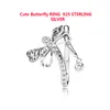 Pandora 925 Sterling Silver Czダイヤモンドリングファッションアクセサリーのための美しいクリスタルドラゴンフライリングオリジナルボックスセット