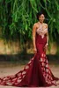 Burgundy African Sexy Evening Dresses Formal Party Wear Mermaid Prom Dress Trumpet robes de soiree Saudi Arabia Plus Size Gown302S