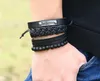 Bracelet homme 100% bracelet en cuir véritable broderie noire croire perles bracelet réglable en corde de chanvre 4 styles / 1 ensemble