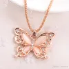 Gold Chain Beautifully Necklace Fashion Rose Gold Plated Opal Butterfly Pendant Necklace Sweater Chain Gift Charm Butterfly Necklace