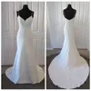 Simple Satin Mermaid Dresses Spaghetti Straps Sweep Train Custom Made Beach Wedding Bridal Gown Vestido De Novia