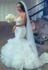 Sexy Mermaid Wedding Dress Sweetheart Bling Beaded Crystal Organza Ruffles Layered Floor Length Lace Up Back Bridal Vestido De Noiva