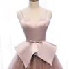 Abiti da sposa in raso rosa rosa A-linea 2020 con spalline di spaghetti tulle romatico abiti da sposa colorati semplici abiti da sposa