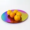 Organization Multifunction Mirror Tray Metal Gold Storage Tray Rainbow Color Round Fruit Plate Tea Trays Jewelry Receive QW9783
