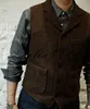 Boerderij Bruiloft Donkerbruin Wol Herringbone Tweed Vesten Custom Made Bruidegom Vest Slim Fit Mens Jurk Pak Vest Prom Bruiloft vest Plus Size