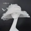 2019 Ivoire Large bord Organza Chapeau Net chapeau Plume fascinateur Chapeau robe formelle pour Kentucky derby église courses de mariage fête