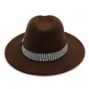 Damen Herren Flache Krempe Wollfilz Vintage Panama Fedora Hüte Mode Jazz Cap mit Band Männer Frauen Trilby Derby Gambler Hut