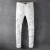 new arrival mens designer white jeans rhinestone patch medal fashion mens jeans slim motorcycle biker hip hop pants top quality size 2840