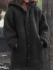 Kadın Kazak Kış Kadın Hırka Tek Göğüslü Gevşek Kapşonlu Kalın Örgü Uzun Coat Kazak Ceket Palto Günlük