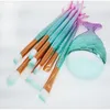 10/11pcs Mermaid Tail Makeup Brushes Set for Teen Girls Nylon Hair Plastic Brush Sets Double-tailed Fish Makeup Tools