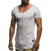 T-shirt lunga estiva da uomo T-shirt fitness manica corta moda tinta unita slim fit o collo maglietta da uomo Hip Hop Streetwear sciolto