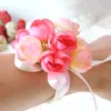 20Pcslot Bride Girl Bridesmaid Wedding Hand Wrist Corsage Adjustable Ribbon Rose Bracelets Floral Party Prom Flower wreath9018151