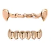 18K Gold Punk Hip Hop Vampire Teeth Fang Grillz Dental Grills Teeth Brace Up Bottom Tooth Cap Rapper Jewelry for Cosplay Party Wholesale
