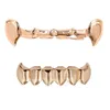 18K Gold Punk Hip Hop Vampire Teeth Fang Grillz Dental Grills Teeth Brace Up Bottom Tooth Cap Rapper Jewelry for Cosplay Party Wholesale