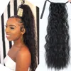 Women Long kinky Curly Wavy Wrap Around Ponytail Extension Piece Clip in Hair extensions 20" Human Hair