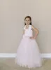 Tulle Handmade Flower Flower Girls Sukienki Halter Neck Criss Cross Paski Dziewczyny Pagewne Suknie Kostka Długość Formalne Dzieci Nosić na ślub