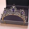 Фиолетовая свадебная корона со стразами и кристаллами Свадебные короны Королевские короны Аксессуары для волос Вечерние диадемы Шикарный барокко Sweet 16 Full Round9664388