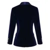 2021 Fall Höst Långärmad Lapel Neck Svart / Blå Solid Färg Velour Satin Paneled Slim Blazers Elegant Top Quality Outwear Coats 21O13857