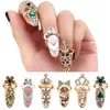 Utsökt Bowknot Nail Ring för Kvinnor Lady Rhinestone Ring Fingernail Skyddande Mode Smycken Charm Crown Flower Crystal Finger Nail Rings