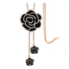 Zircon Black Rose Flower Long Necklace Sweater Chain Fashion Metal Chain Crystal Flower Pendant Necklaces Adjusted Jewelry
