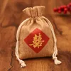 Jute Candy Gift Bag Gunst Tas Chinese woorden "Double Happiny" Drukken Bruiloft Huwelijk Party Bags