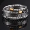 Autres bracelets 3pcs / ensemble Bracelet Men de chiffres romain Bracelet à la main en acier inoxydable corde boucle ouverte Bracles ouverts