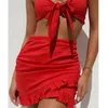 2020 S-XL Kobiety Bodycon Dwuk kawałek Crop Top Bikini Spódnica Zestaw Bandaż Summer Swimwear Beachwear Red Monokini Kostium kąpielowy