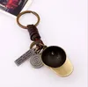 Fashion Cowboy Hat Metal Keychain Classic Punk Handmade Leather Key Chain For Men Women rucksack buckle car key ring holder