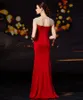 New Arrival Mermaid Evening Dress Sheer Neck with Beading Sequins Sweep Train Prom Gowns Open Back