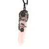 Crystal Necklace Natural Reiki Healing Stone Pendant with Chain Amethyst Pink Quartz Gemstone Chakra Yoga Pendulum Divination Energy Jewelry Gift