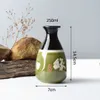 Conjunto de saquê japonês, utensílios para bebidas asiáticas, presentes com 1 garrafa tokkuri de cerâmica e 4 copos ochoko, caligrafia chinesa, esmalte preto e verde