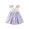 Mädchen Sling Druck Kleider Gebrochene Blumen Backless Lila Kleider Baby Mädchen Kleid Dreiteiliges Set Mit Stirnband Bogen Spitze Hosen 100% Baumwolle