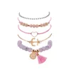 New Trendy Mens and Womens Elegant Beaded Strands Bracelet Set Cool Moon Heart Charm Pink Stone Bracelets