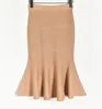 Skirts Fish Tail Midi Long Sweater Skirt Autumn Winter Women Knitted Mermaid Vintage Slim High Waist Black/Khaki P-386