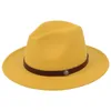 Moda-e Unisex feltro de lã Fedora chapéus com couro banda mulheres Vintage Aba larga Mens Fedoras Cap Jazz Chapéu Panamá Chapéu Formal